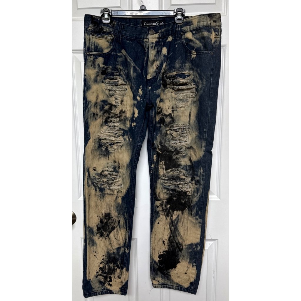 Diamond Stash Destroyed Acid Wash Distressed Jeans Size 38 Men"S Biker
